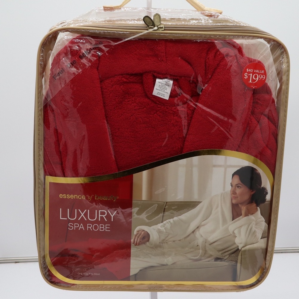 Essence of Beauty Robe Womens OS Luxury Spa Red Coral Fleece NIB